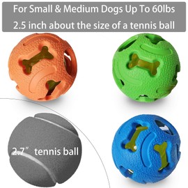 Leejec Dog Toys, 2.5" Interactive Light up Balls, Chew Toys for Medium & Small breed, Rubber Durable Fetch Training Balls, Pet Birthday Gift, 3-Pack