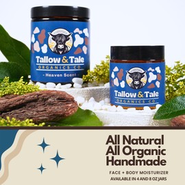 Tallow And Tale Grass-Fed & Finished Organic Tallow Cream | Face & Body Moisturizer | For Sensitive, Dry & Irritated Skin (4 OZ, Heaven Scent - Tea Tree & Rosemary)