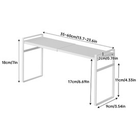 WOCHUANGSI Expandable Metal Spice Organizer Shelf, Standing Small Narrow Rack for Seasonings, Adjustable Kitchen Storage Shelf Countertop (White, L13.7-23.6''*W3.54''H7'')
