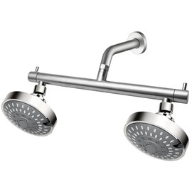 Cabezal de ducha doble de níquel cepillado, cabezal de ducha doble para dos personas con válvula incorporada, cabezal de ducha de lluvia de 5 ajustes 