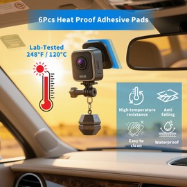 BNnYY 6Pcs Dash Cam Adhesive Pads, 2.83" Heavy Duty Mounting Tape - 248°F Heat Resistant for Windshield & Dashboard, Suction Cup Replacement, No Residue Square Sticky Pads for Car Camera GPS Holder
