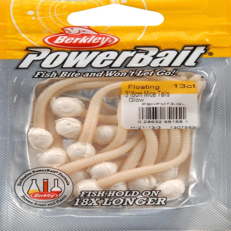 BERKLEY PowerBait Floating Mice Tails, Glow, 3" (13 Count)