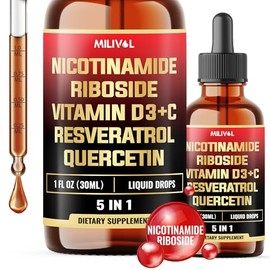 Gotas líquidas NAD+ 5 en 1 con ribósido de nicotinamida NR 900 mg, quercetina 500 mg, trans-resveratrol 500 mg, vitamina D3-C - Energía celular y repa