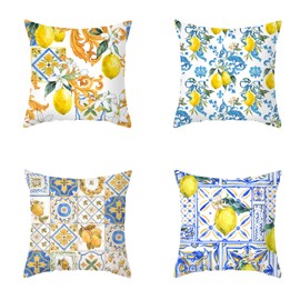 Lsydgn Pack of 4 Lemon Decorative Outdoor Cushion Covers, Lemon Cushion Cover, 45 x 45 cm, Square Decorative Cushion, Suitable for Sofa, Bedroom, Living Room, Car, Home Decoration Cushion Cover