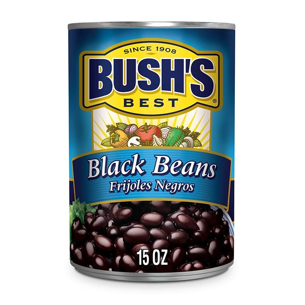 BUSH'S BEST Canned Black Beans (Pack of 12), Source of Plant Based Protein and Fiber, Low Fat, Gluten Free, 15 oz
