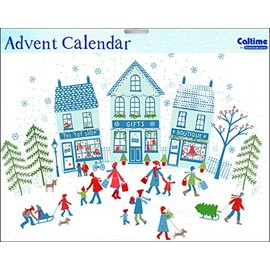 Caltime Traditional Christmas Shopper Snow and Sledges Advent Calendar 35 cm x 24.5 cm Glitter varnished with white envelope