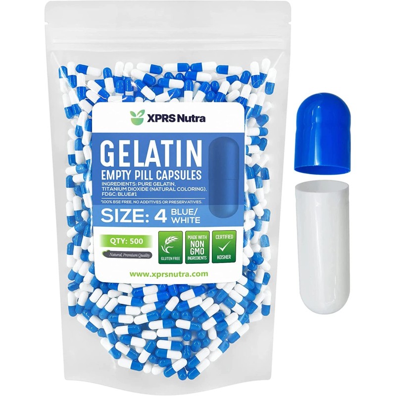 Capsules Express Size 4 Blue/White Empty Gelatin Capsules Kosher Gluten-Free