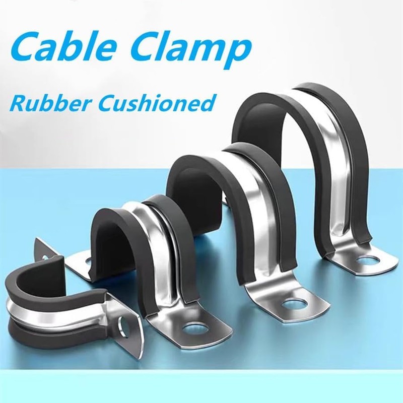 TOP-VIGOR 12Pcs 22mm(7/8") Rubber Cushioned Stainless Steel U-Shaped Pipe Clamp