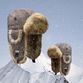 Kurhatic Winter Trapper Hat,100% Rabbit Fur Aviator Hat,Russian Trooper Hunting Ski Hat with Ear Flaps for Men & Women (US, Alpha, XX-Large, Brown-3)