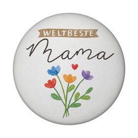 Flower Bouquet Magnet Round with Saying Weltbeste Mama Mother's Day Gift Full of Love with Heart Ideal for Mother Family on Mother's Day