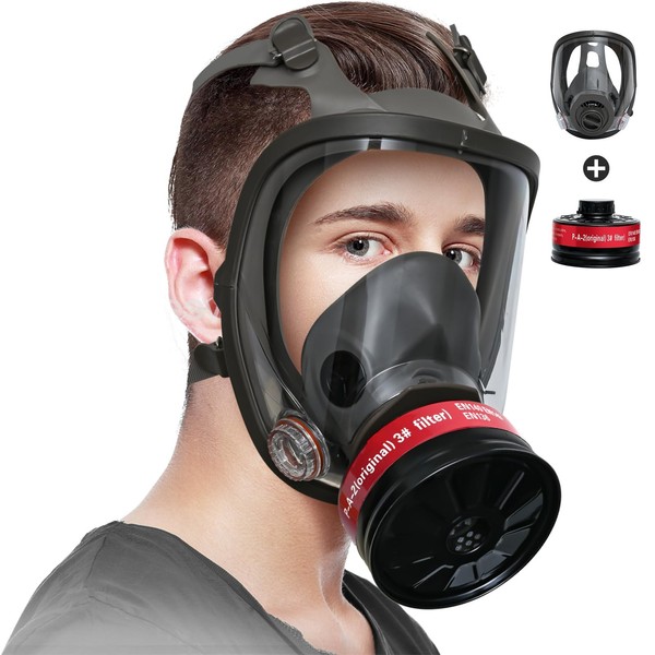 WYAJU Gas Mask Survival Nuclear and Chemical - Respirator with 40mm Activated Carbon Filter, Full Face Reusable Respirator Mask for Chemicals, Gases,Dust,Organic Vapors,Fumes,Spray,Welding,Painting