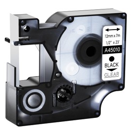 GREENCYCLE Label Maker Tape 45010 S0720500 Compatible for DYMO D1 1/2" (12mm) x 23ft (7m) for LabelManager 210D 220P 260P 160 280 420P 350 360D 450 COLORPOP LMPnP LP250 (Black on Clear, 1 Pack)