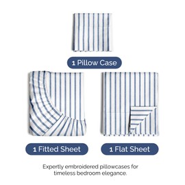 CGK Unlimited Twin XL Size 3 Piece Sheet Set - Comfy Breathable & Cooling Bed Sheets Set - Hotel Luxury Bedding for Women, Men, Kids & Teens - Deep Pockets, Easy-Fit, Soft & Wrinkle Free - Oeko-Tex - Blue Stripes