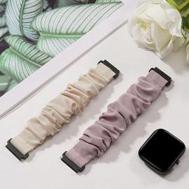 Koazon 2 Pack Fabric Scrunchie Watchbands Compatible with Tozo S5/S3/S6 Smartwatch,Soft Cute Solo Loop Elastic Breathable Sport Quick Release Cloth Strap for CMF Watch Pro/Pro 2 Women.Large