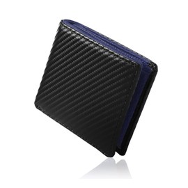 GROOVE GEAR ggs-1006 Men's Bi-Fold Wallet, Genuine Leather, Carbon Leather, Holds 15 Cards, Black/Navy