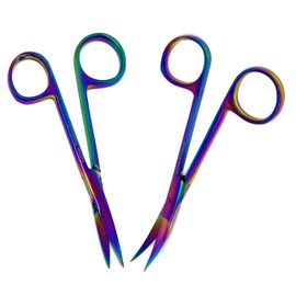 A2ZScilab-Set of 4 Suture Stitch Scissors and Iris Micro Point Scissors with Multicolor/Rainbow Titanium Coating - Premium Quality - Delicate Hook - Perfect for Suture Removal First Aid EMS Training