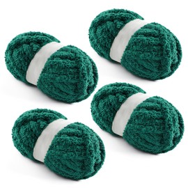 4 Pack Chunky Yarn for Hand Knitting - Chunky Chenille Blanket Yarn for Crocheting - Jumbo Fluffy Yarn for Crochet - Super Bulky Yarn 28.4 yds 7.7 oz Each Skein (Dark Green)