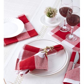 Encasa XO Cotton Napkins Set of 12 | Buffalo Red Checks | Size 43 x 43 cm | Table Napkins | Machine Washable & Reusable