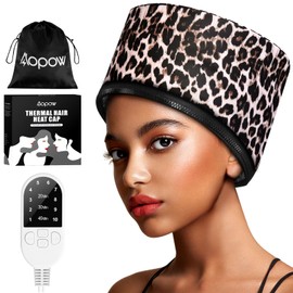 Heat Cap Leopard Thermal Steam Cap - 10-Level Heating for Deep Conditioning Natural and Black Hair at Home