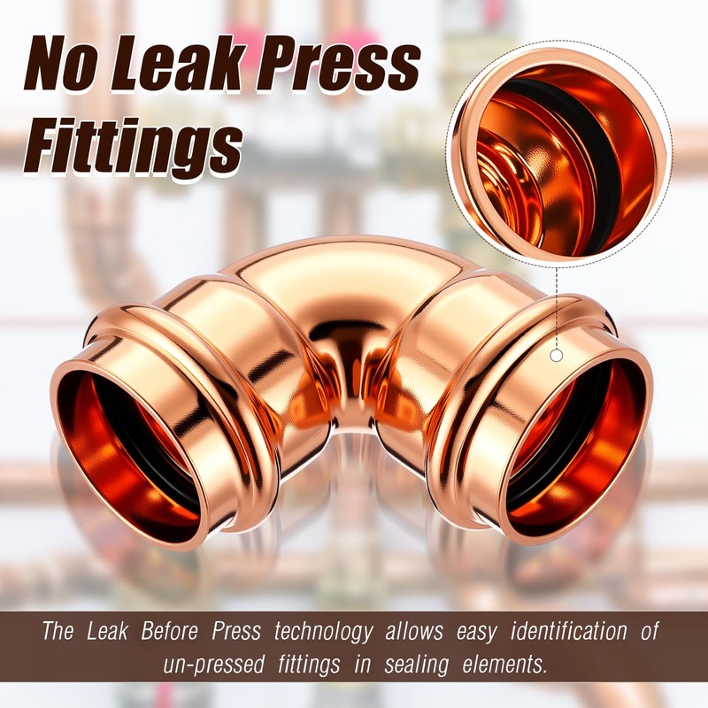 Therwen 5 Pcs 1 Inch Copper Pipe Press Fittings, 90