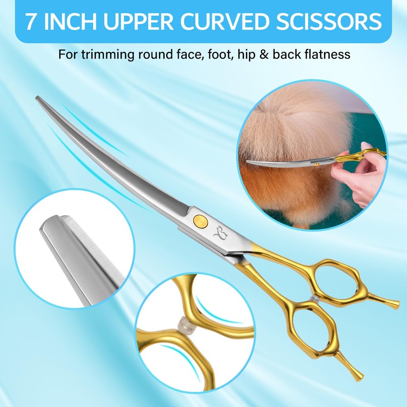 CITYWISH Dog Grooming Scissors,Curved Thinning Shears Dog Grooming with Safety