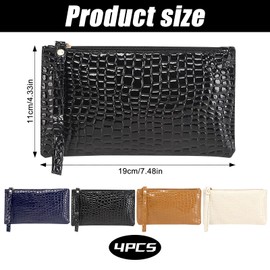 FINEPOTY Women's Leather Wristlet Clutch Wallet, 4 PCS Crocodile Pattern PU Accessory for Ladies, Smartphone Wristlet Purse Signature Wallet