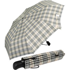 iX-brella First Class Edition – Elegant Pocket Umbrella – Automatic Open/Close – Large Stable Stormproof, Check Beige