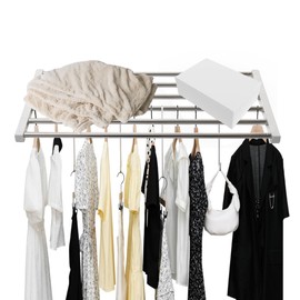 Hershii Adjustable Closet Shelf Wardrobe Rail Metal Hanging Rod Storage Rack Extendable Clothes Divider Separator Organizer for Cabinet Cupboard Kitchen Bathroom, (29.52''-51.18'') X 14.17''