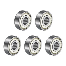 sourcing map 5pcs 608ZZ Deep Groove Ball Bearings 8 x 22 x 7mm High Carbon Steel Double Shield Bearings for Electric Motor, Home Appliances, Garden Machinery, Silver Tone