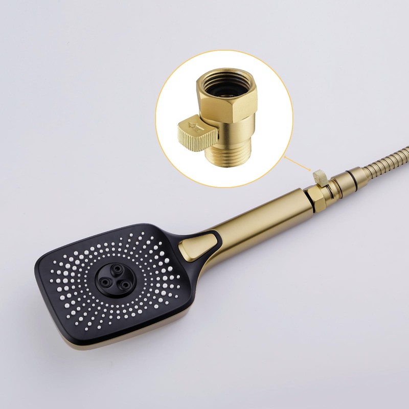 Brushed Gold Water Flow Control Valve, 1/2" Shower Head with