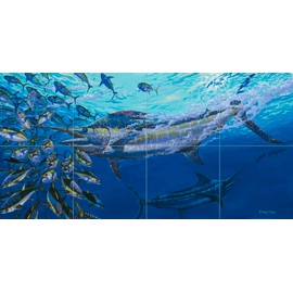Ceramic Backsplash Tile Mural Fishing Saltwater Fish Underwater Ocean Sea Kitchen/Bathroom/Shower - Psycho Blue - Carey Chen