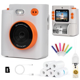Kids Camera Instant Print, 1080P HD Dual-Lens Selfie Digital Camera with 5 Printing Paper Rolls & 32G TF Card, for Children, Portable Toddler Toy for Age 3-12 Boys & Girls (White)