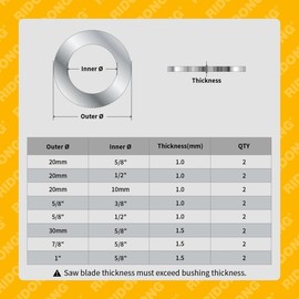 Saw Blade Bushing Set Adapter Ring, Reduction Ring Combo - 30mm-5/8'', 20mm-5/8'', 7/8''-5/8'', 20mm-1/2'', 1''-5/8'', 20mm-10mm, 3/8''-1/2'' - Pack of 16