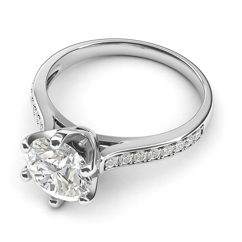 Sterling Silver 2 Carats Classic 6-Prong Simulated Diamond Engagement Ring