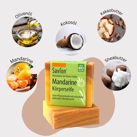 Savion Mandarin Body Soap with Mandarin Oil, Vegan, Palm Oil Free, Cruelty Free, 80 g
