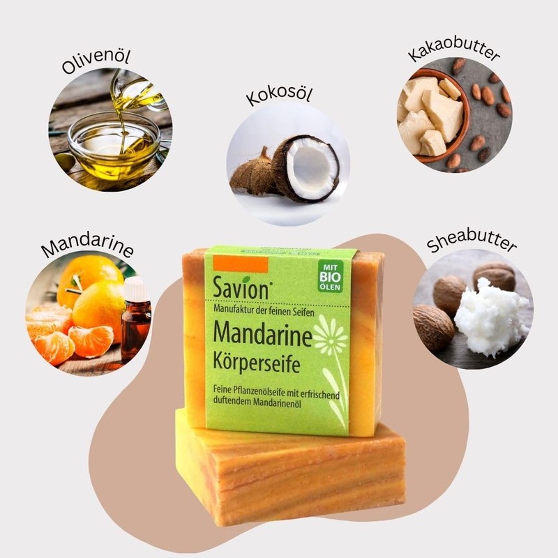 Savion Mandarin Body Soap with Mandarin Oil, Vegan, Palm Oil