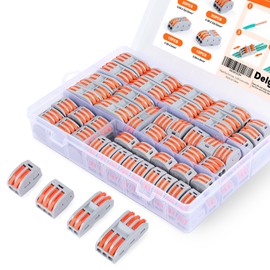 Delgada 80 Pcs 2-Way 2/3 Ports Electrical Compact Splicing Wire Connectors Nuts Kit - Assortment of Reusable Push-in Lever Wiring Connector, Universal Quick Conductor Compact Splicing Connector