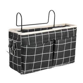 AIMALL Dormitory Bedside Storage Pocket, Hanging Basket Bedside Caddy, Bedside Caddy Hanging Storage Bed Holder Couch Organizer Container Bag Pocket -Side Mesh Pocket and Double Hook Design (Black)