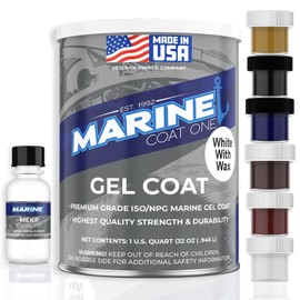 Marine Coat One Iso/Npg Gel Coat White with Wax with MEKP Catalyst for Hardening, with 6 Color Tinting Pigments, Gel Coat Repair Kit for Boats, Fiberglass (1 Quart)