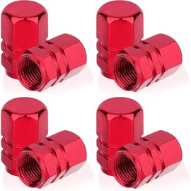 Aluminium Tyre Valve Caps, Hexagonal Design, Universal Fit, Red, 8-Pack