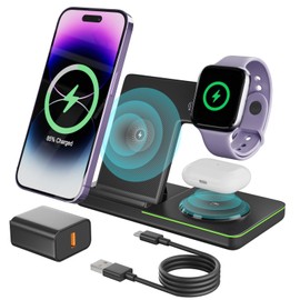 ELECGO 3 en 1 Plegable Cargador Inalámbrico Stand, [Versión Actualizada] 15W Rápido Cargador inalámbrico Portátil, Smartphone Compatible con Función  