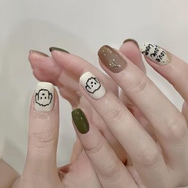 Taoluwin Press on Nails, 24Pcs Short Stick on Nails, Reusable Fake Nails, Full Cover Nails with Nail Tools, Manicure Art Decorations for women Girls (13476, Short)