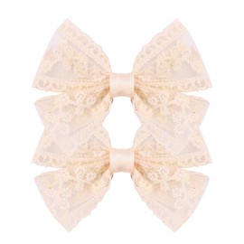 3-Inch Lace Hair Bow Clips for Girls-2PCS Vintage Multicolor Bowknot Hair Accessories, Perfect for Weddings, Birthdays & Special Events-Ivory
