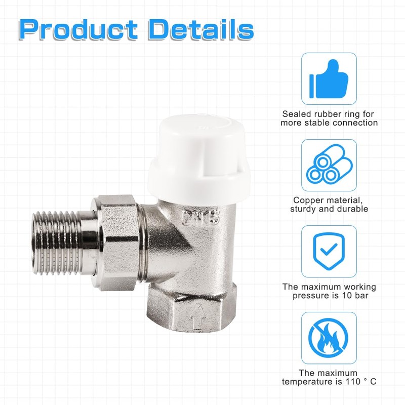 Tulov G1/2 Thermostatic Valve, Continuity Valve 1/2 Inch, Return Fitting
