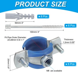 PATIKIL 0.9"-1.1"/23-28mm Split Ring Pipe Hanger, 6 Pcs Heavy Duty Adjustable Pipe Bracket Clamp Galvanized Iron Wall Ceiling Mount Pipe Strap Support with Screws & Expansion Tube, Blue