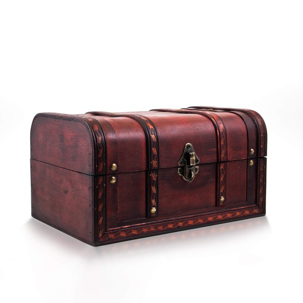 Caribe Treasure Chest with Lock and Key Wooden Chest 28 x 19 x 15 cm Ideal as a Gift Box for e.g. Wedding and Birthday