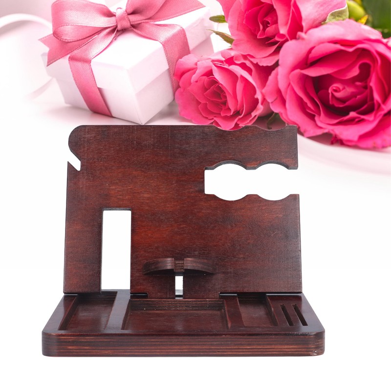 Desktop Storage Bracket Multifunctional Wooden Mobile Phone Base Watch Glasses