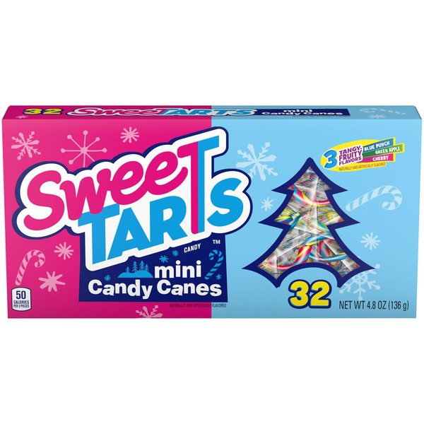SweeTarts Mini Holiday Candy Canes, Holiday Candy, Christmas Stocking Stuffers for Kids, 4.8 oz Box