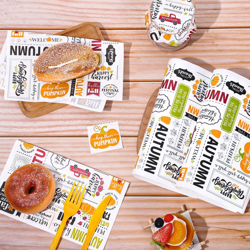 Whaline 200Pcs Thanksgiving Wax Paper Deli Wrap Paper Sheets Newspaper