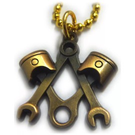 Piston Mechanic Masonic Wrench Harley Indian Antique Gold Pendant Necklace